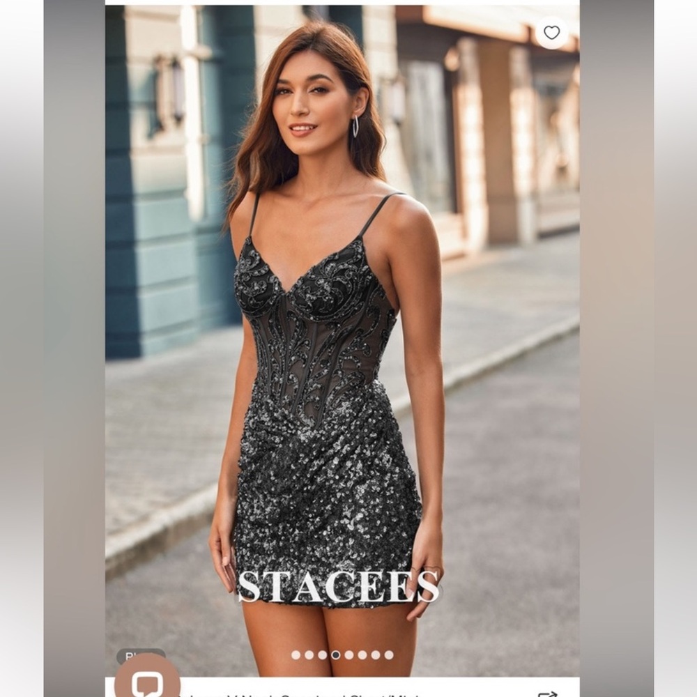 Stacees Glamorous Black Sequin Mini Dress